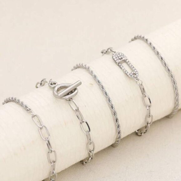 Silver Layered Chain Bracelet Set (4-Piece) - Picture 2 of 3